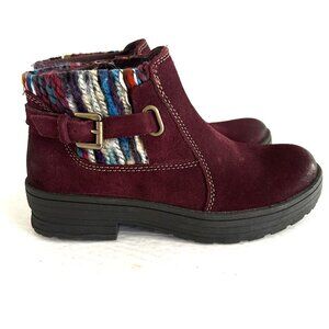 Earth Origins Tate Leather Booties Suede Ankle Boots Water Repellent Maroon 5.5M